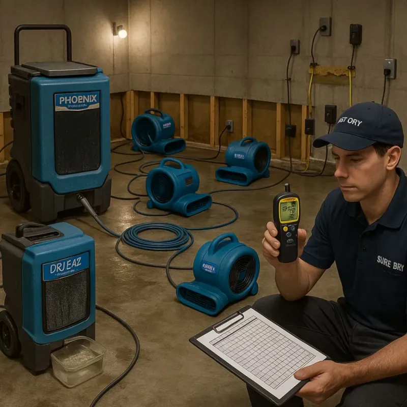 Structural Drying and Dehumidification process in Beach City, TX